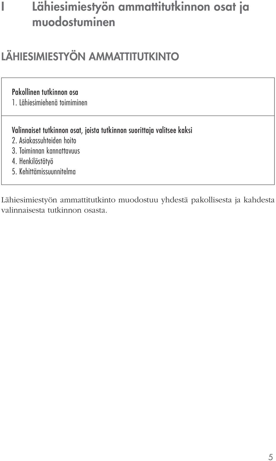 Lähiesimiehenä toimiminen Valinnaiset tutkinnon osat, joista tutkinnon suorittaja valitsee kaksi 2.