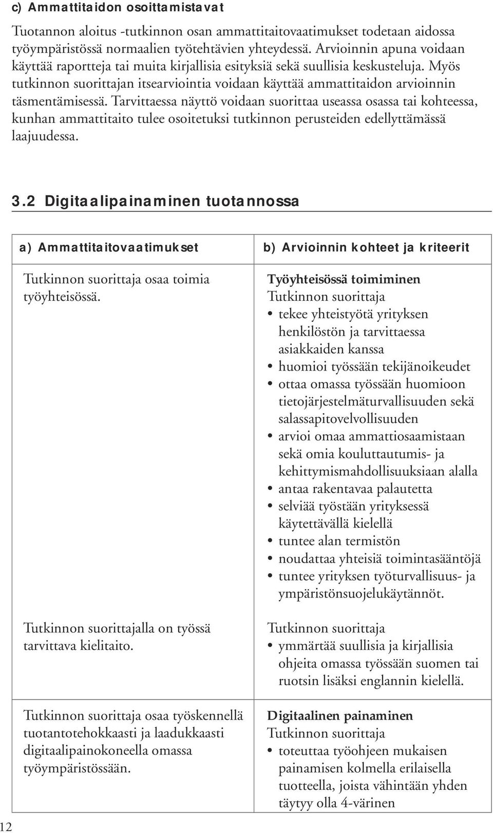 Myös tutkinnon suorittajan itsearviointia voidaan käyttää ammattitaidon arvioinnin täsmentämisessä.