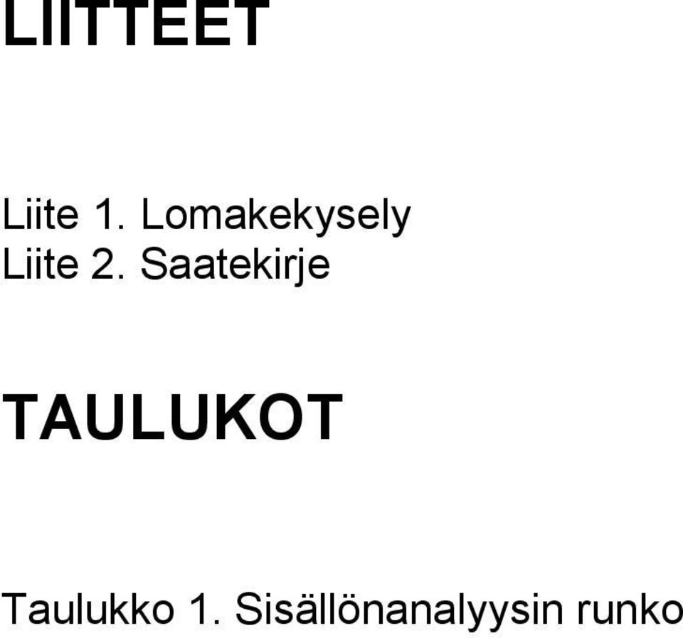 Saatekirje TAULUKOT