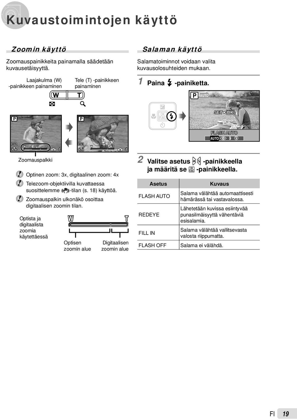 # $ 10M NORM IN 4 10M NORM IN 4 Zoomauspalkki Optinen zoom: 3x, digitaalinen zoom: 4x Telezoom-objektiivilla kuvattaessa suosittelemme h-tilan (s. 18) käyttöä.