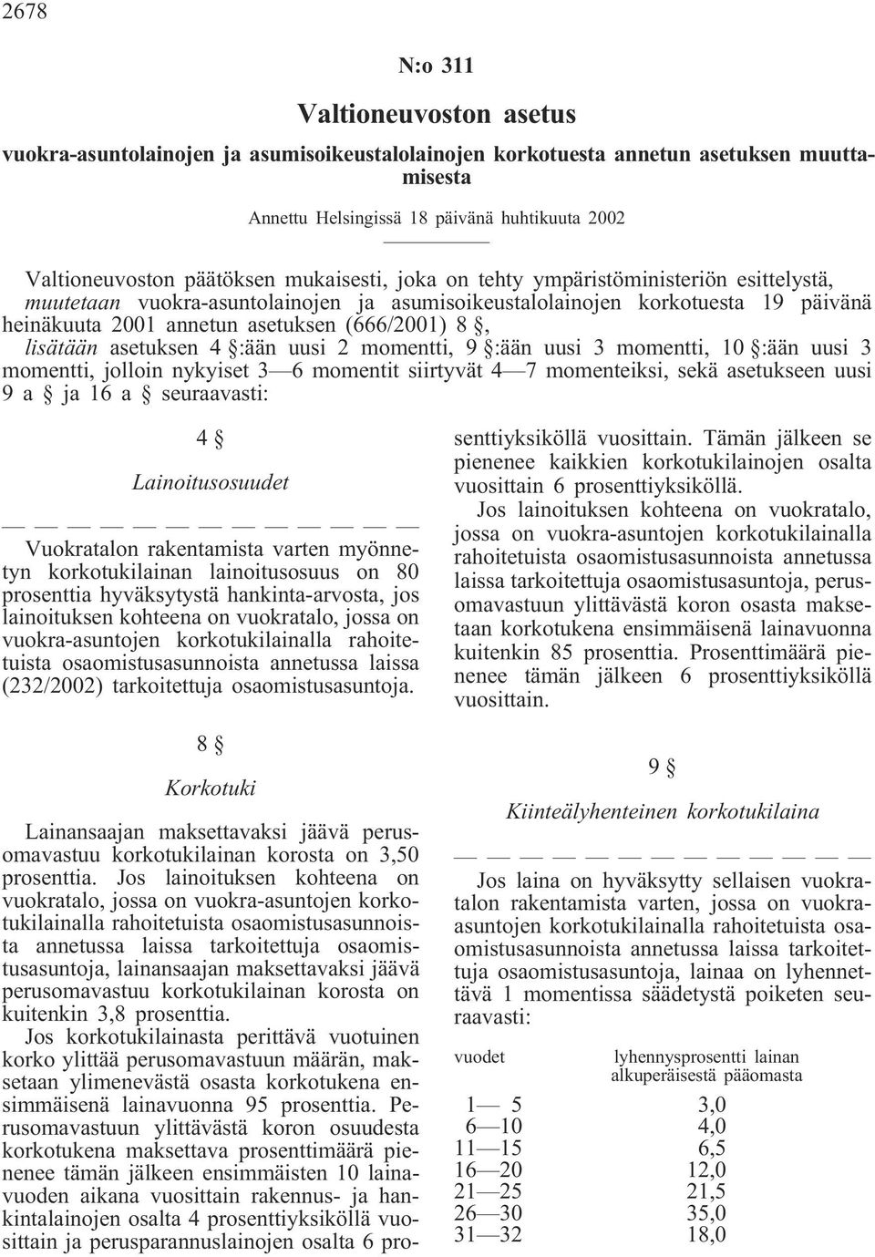 8, lisätään asetuksen 4 :ään uusi 2 momentti, 9 :ään uusi 3 momentti, 10 :ään uusi 3 momentti, jolloin nykyiset 3 6 momentit siirtyvät 4 7 momenteiksi, sekä asetukseen uusi 9a ja16a seuraavasti: 4