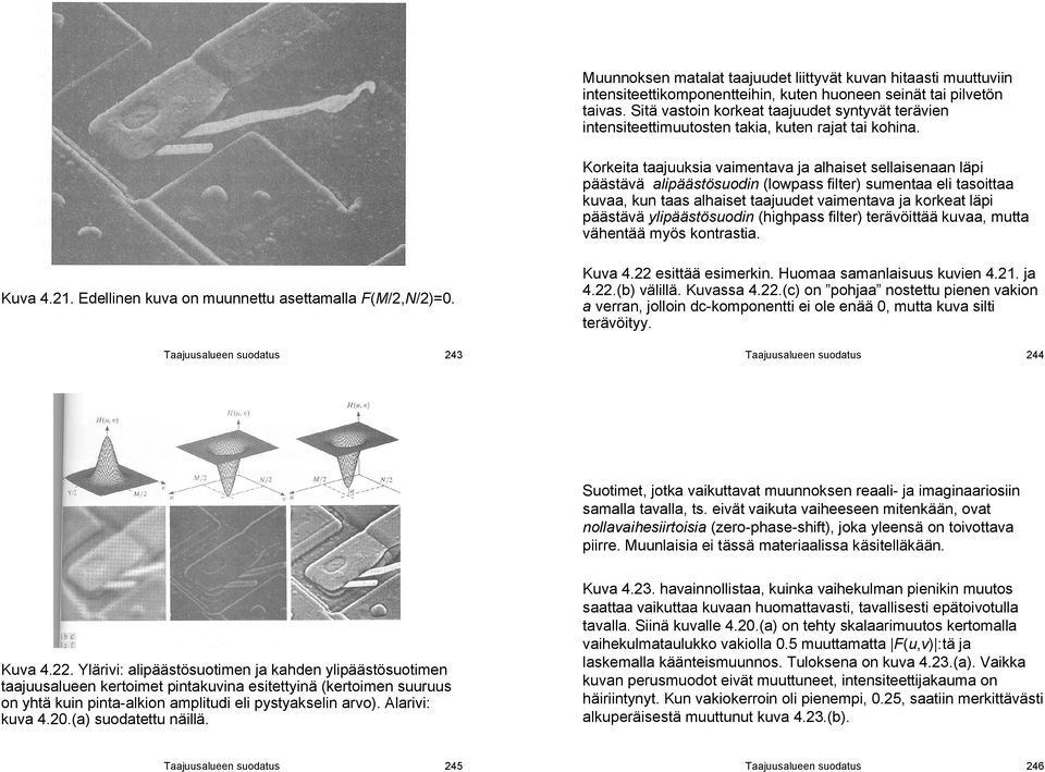 Korkeita taajksia aimentaa ja alhaiset sellaisenaan läpi päästää alipäästösodin lowpass filter smentaa eli tasoittaa kaa kn taas alhaiset taajdet aimentaa ja korkeat läpi päästää ylipäästösodin