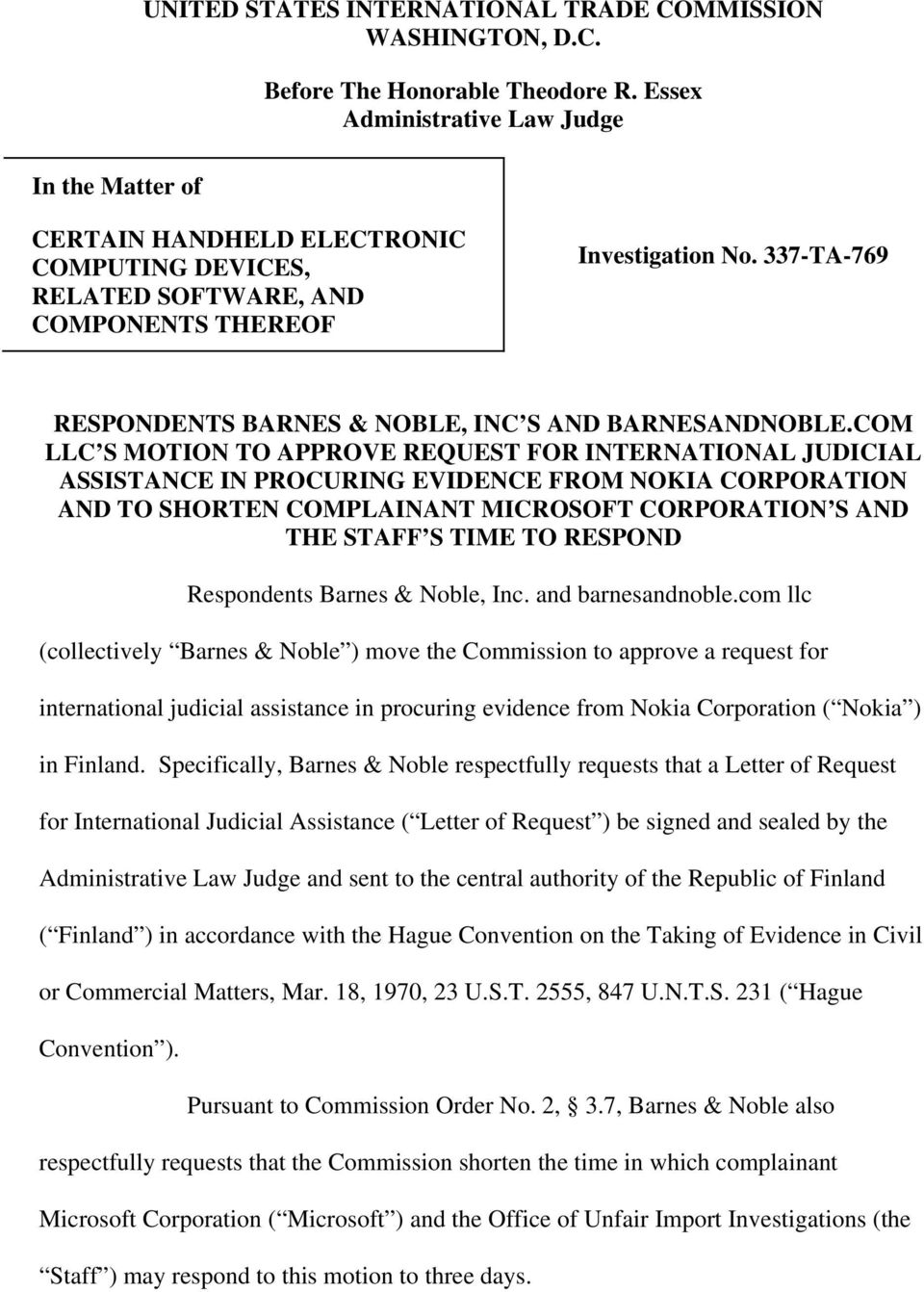 337-TA-769 RESPONDENTS BARNES & NOBLE, INC S AND BARNESANDNOBLE.