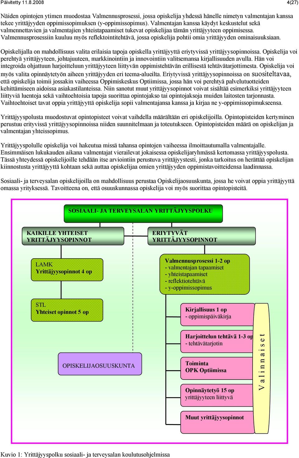 Valmennusprosessiin kuuluu myös reflektointitehtävä, jossa opiskelija pohtii omia yrittäjyyden ominaisuuksiaan.