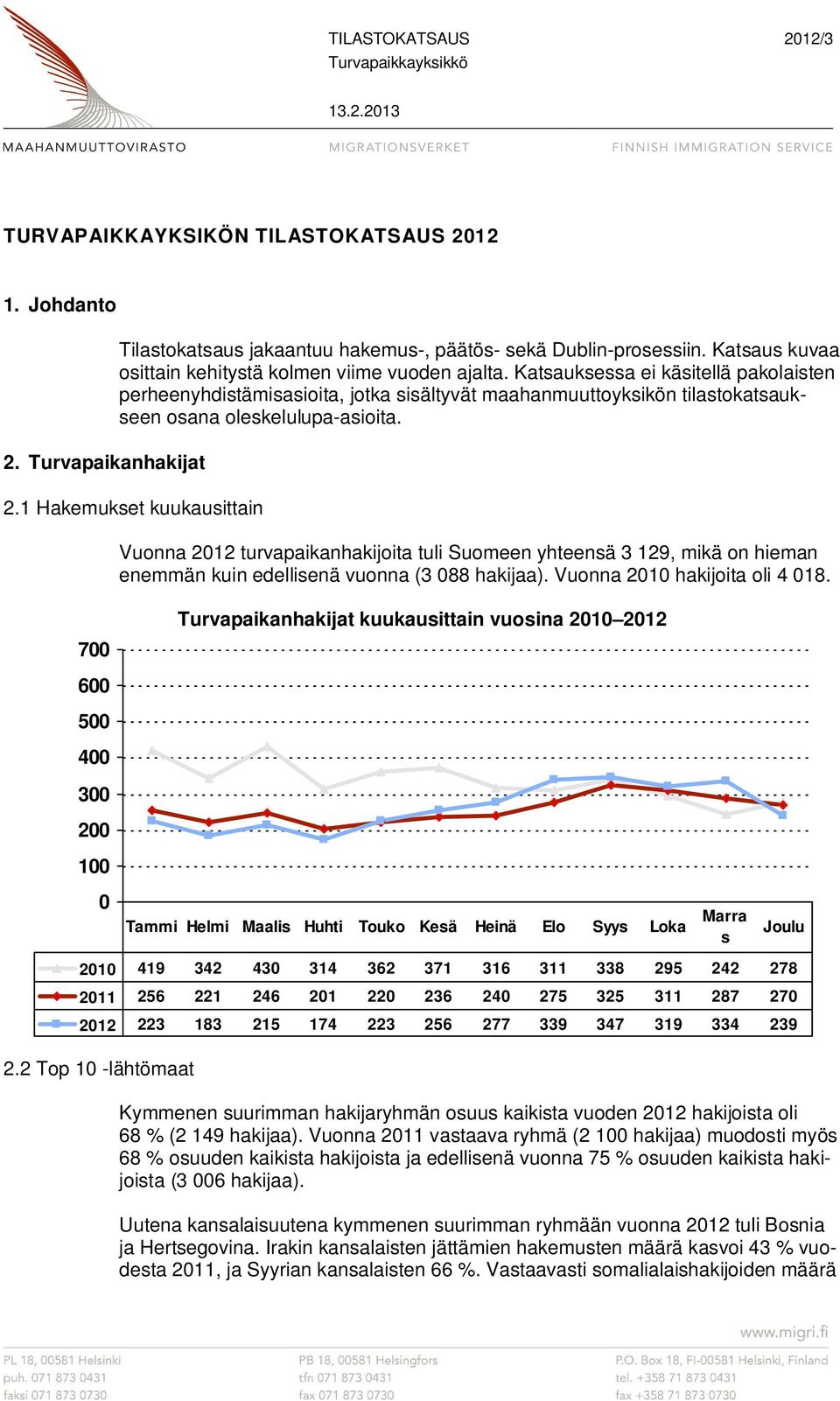 Katsauksessa ei käsitellä pakolaisten perheenyhdistämisasioita, jotka sisältyvät maahanmuuttoyksikön tilastokatsaukseen osana oleskelulupa-asioita. 2.