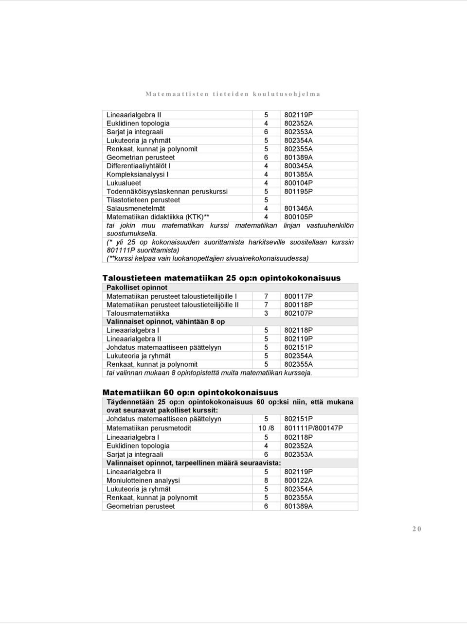 didaktiikka (KTK)** 4 800105P tai jokin muu matematiikan kurssi matematiikan linjan vastuuhenkilön suostumuksella.