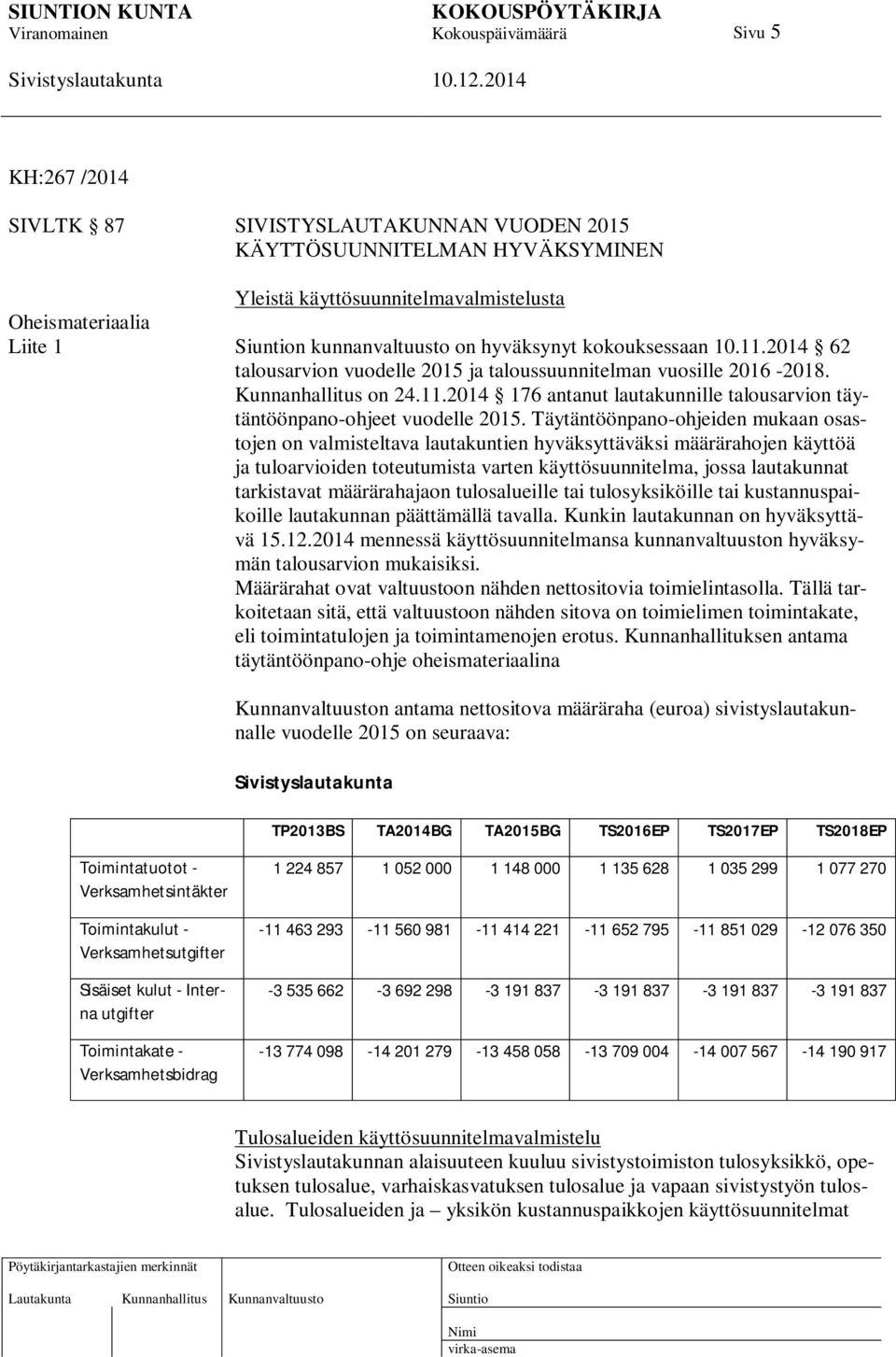 Täytäntöönpano-ohjeiden mukaan osastojen on valmisteltava lautakuntien hyväksyttäväksi määrärahojen käyttöä ja tuloarvioiden toteutumista varten käyttösuunnitelma, jossa lautakunnat tarkistavat
