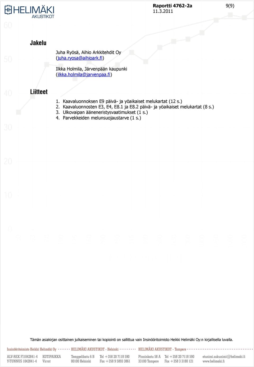 Kaavaluonnoksen E9 päivä- ja yöaikaiset melukartat (12 s.) 2. Kaavaluonnosten E3, E4, E8.1 ja E8.