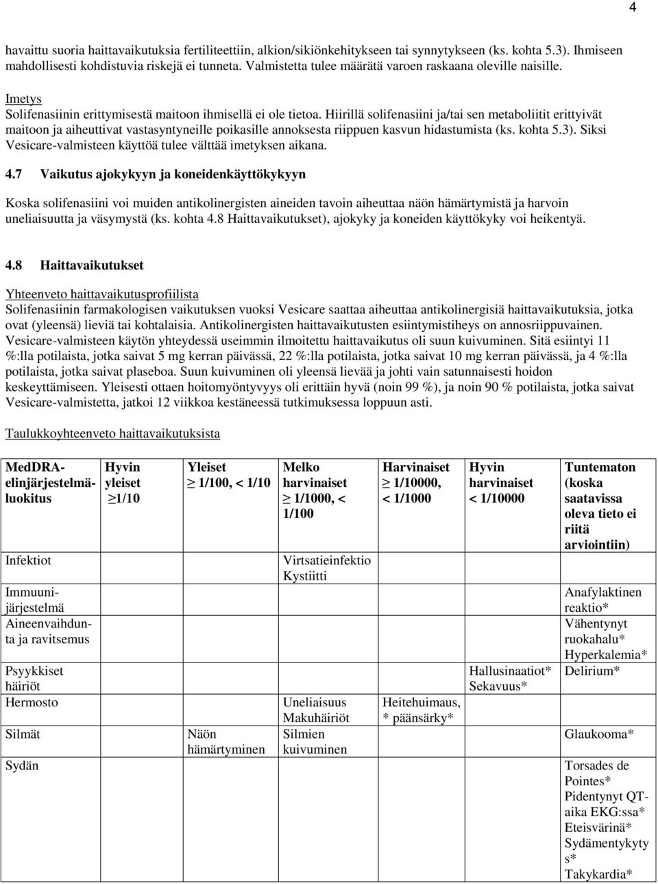 Hiirillä solifenasiini ja/tai sen metaboliitit erittyivät maitoon ja aiheuttivat vastasyntyneille poikasille annoksesta riippuen kasvun hidastumista (ks. kohta 5.3).