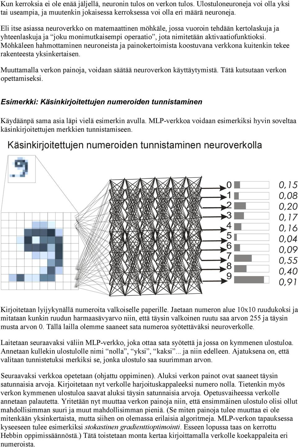 Möhkäleen hahmottaminen neuroneista ja painokertoimista koostuvana verkkona kuitenkin tekee rakenteesta yksinkertaisen. Muuttamalla verkon painoja, voidaan säätää neuroverkon käyttäytymistä.