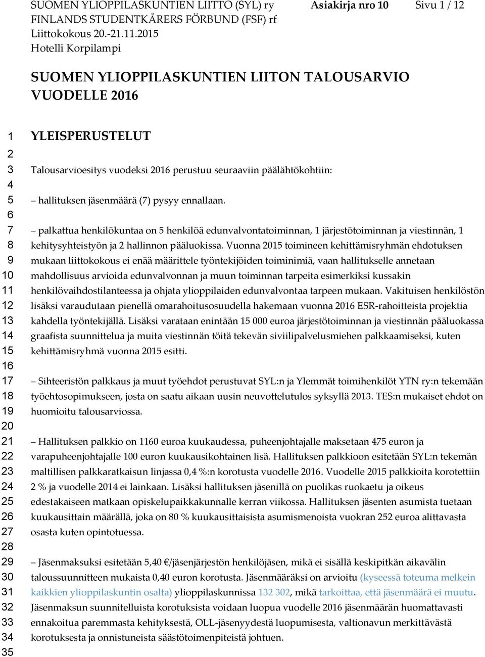 palkattua henkilökuntaa on 5 henkilöä edunvalvontatoiminnan, 1 järjestötoiminnan ja viestinnän, 1 kehitysyhteistyön ja 2 hallinnon pääluokissa.