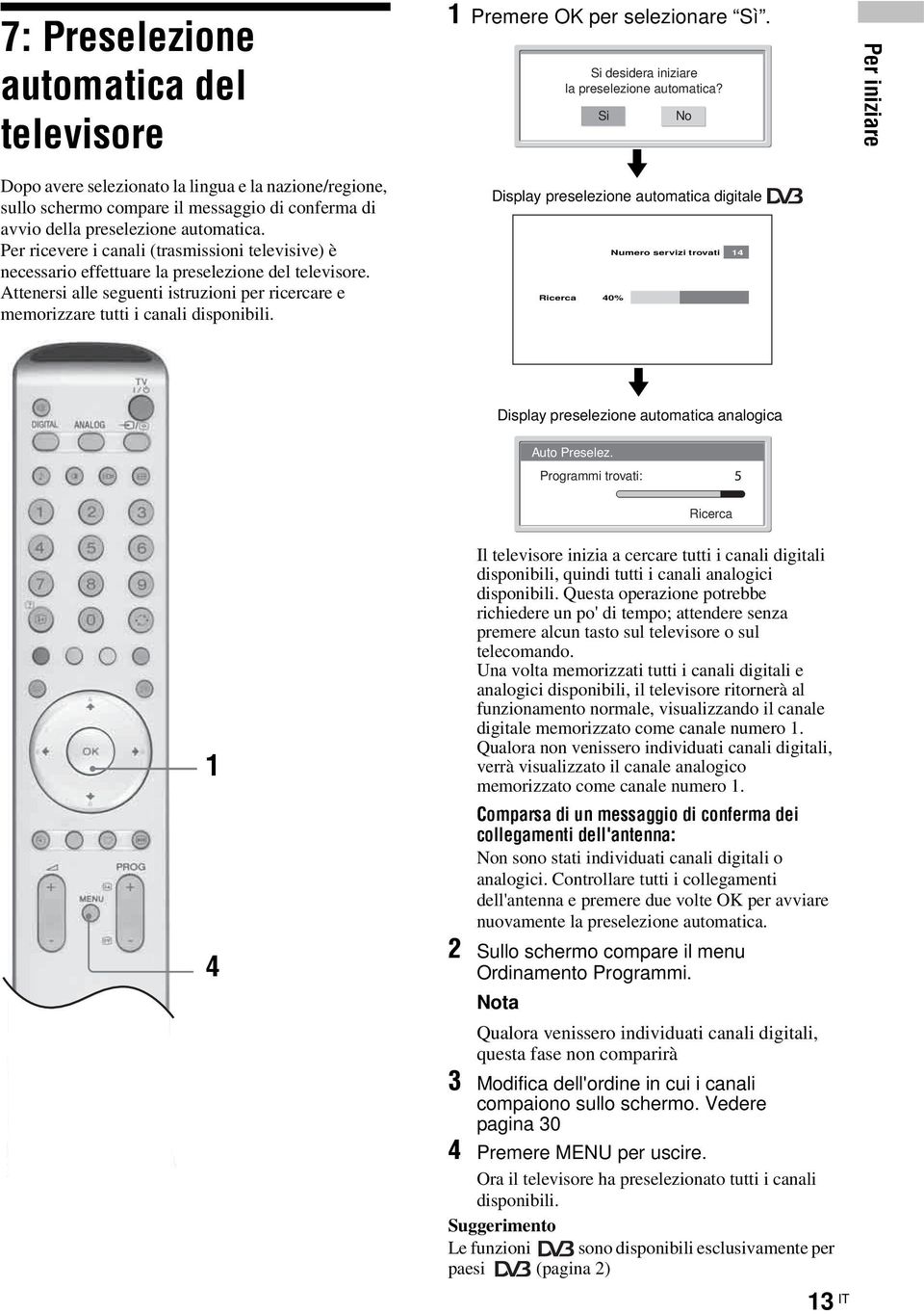 1 Premere OK per selezionare Sì. Si desidera iniziare la preselezione automatica?