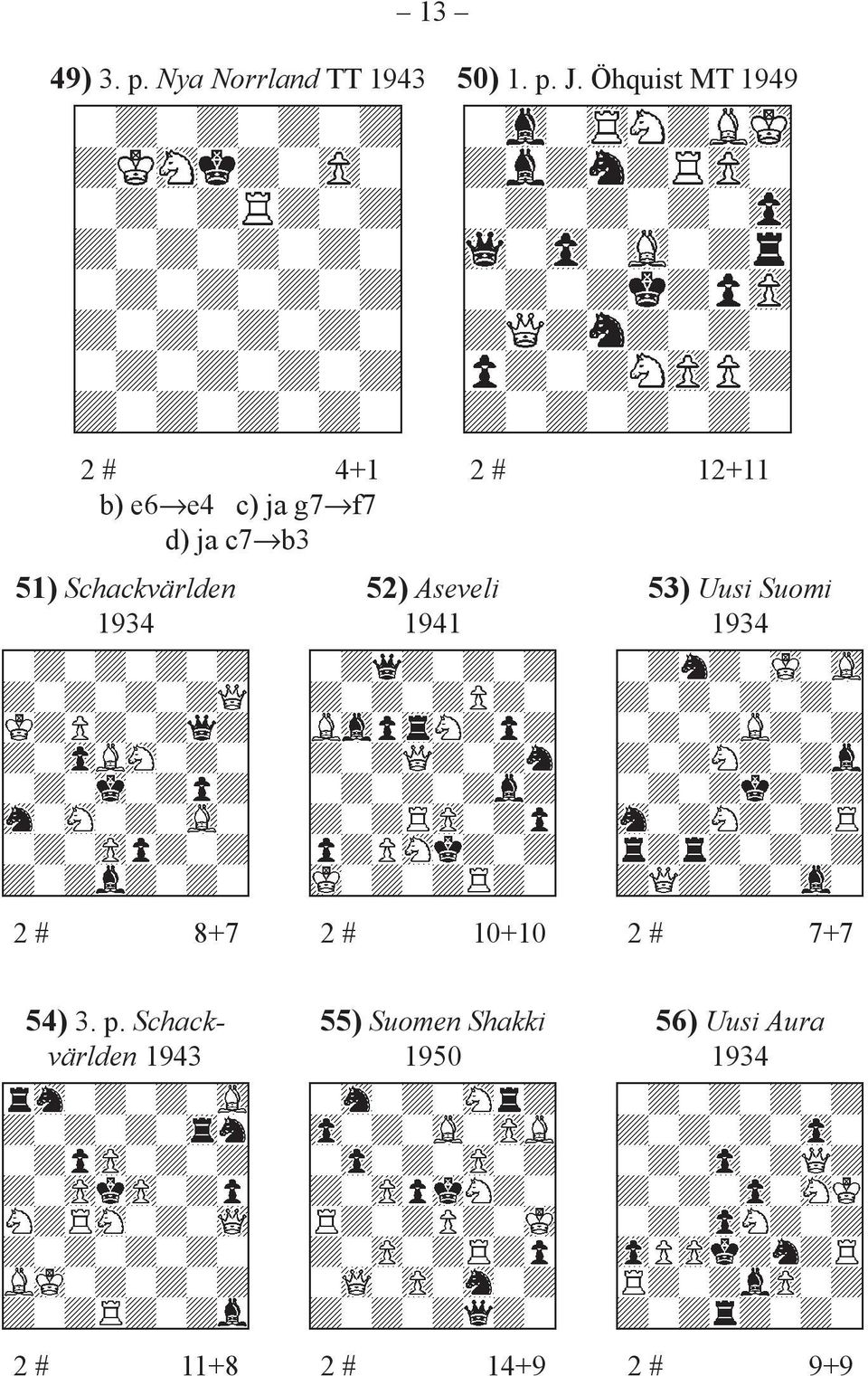 Schackvärlden 1934 52) Aseveli 1941 2 # 12+11 53) Uusi Suomi 1934 2 # 8+7