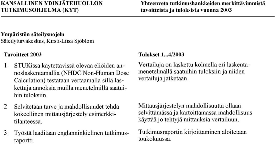 tuloksiin. 2. Selvitetään tarve ja mahdollisuudet tehdä kokeellinen mittausjärjestely esimerkkitilanteessa. 3. Työstä laaditaan englanninkielinen tutkimusraportti.