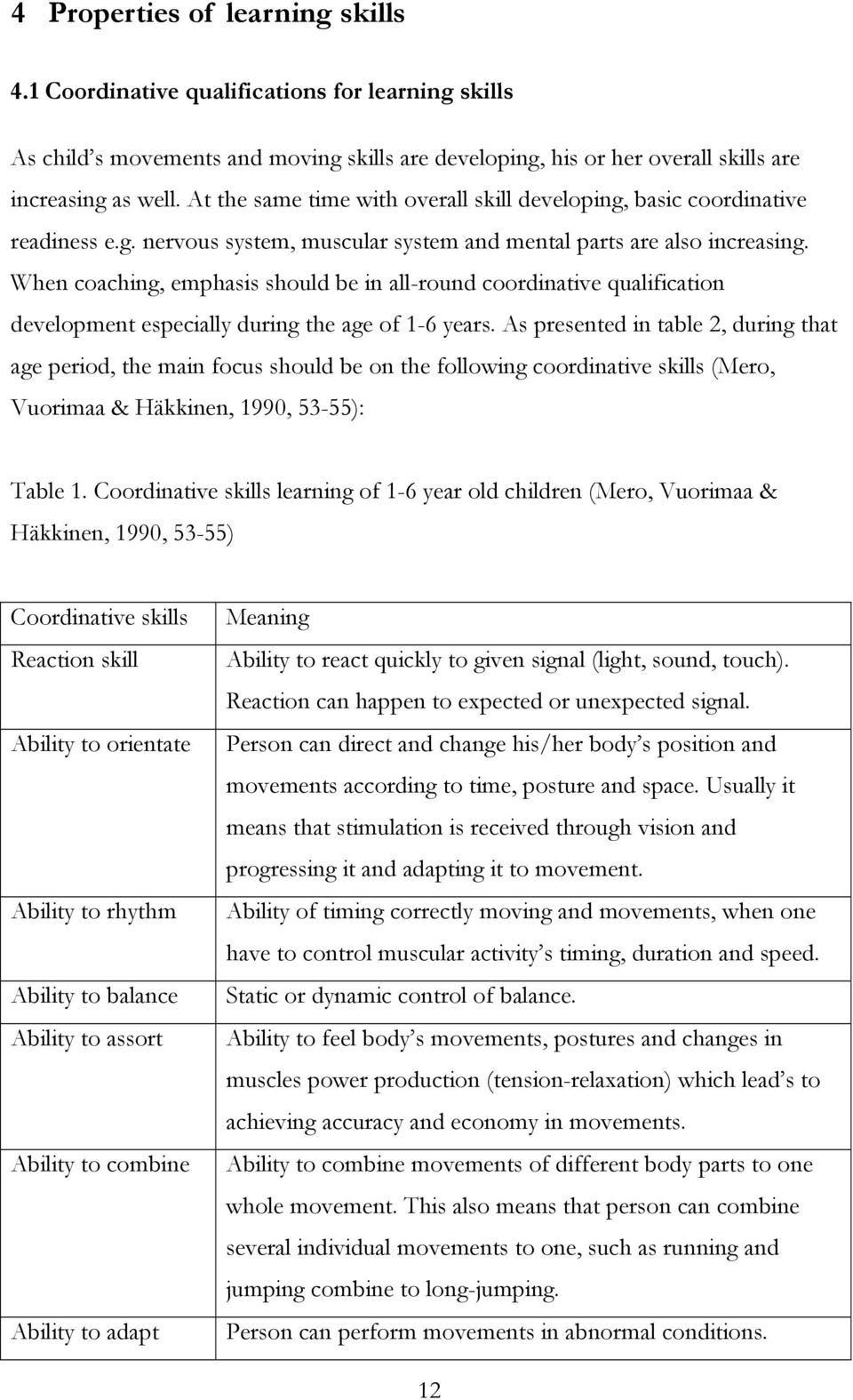 When coaching, emphasis should be in all-round coordinative qualification development especially during the age of 1-6 years.