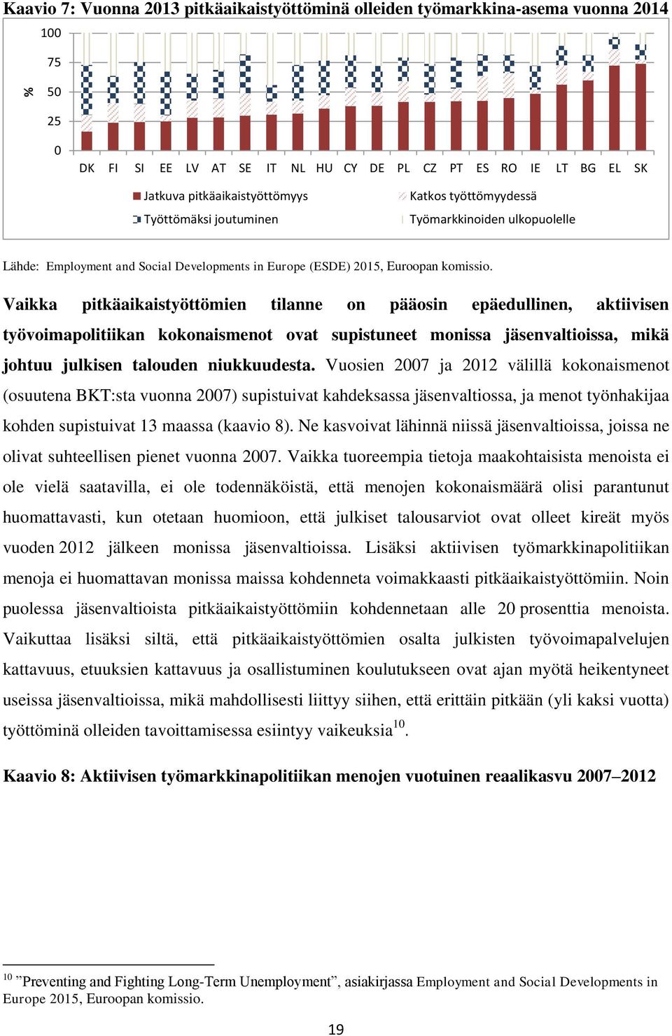 Vaikka pitkäaikaistyöttömien tilanne on pääosin epäedullinen, aktiivisen työvoimapolitiikan kokonaismenot ovat supistuneet monissa jäsenvaltioissa, mikä johtuu julkisen talouden niukkuudesta.