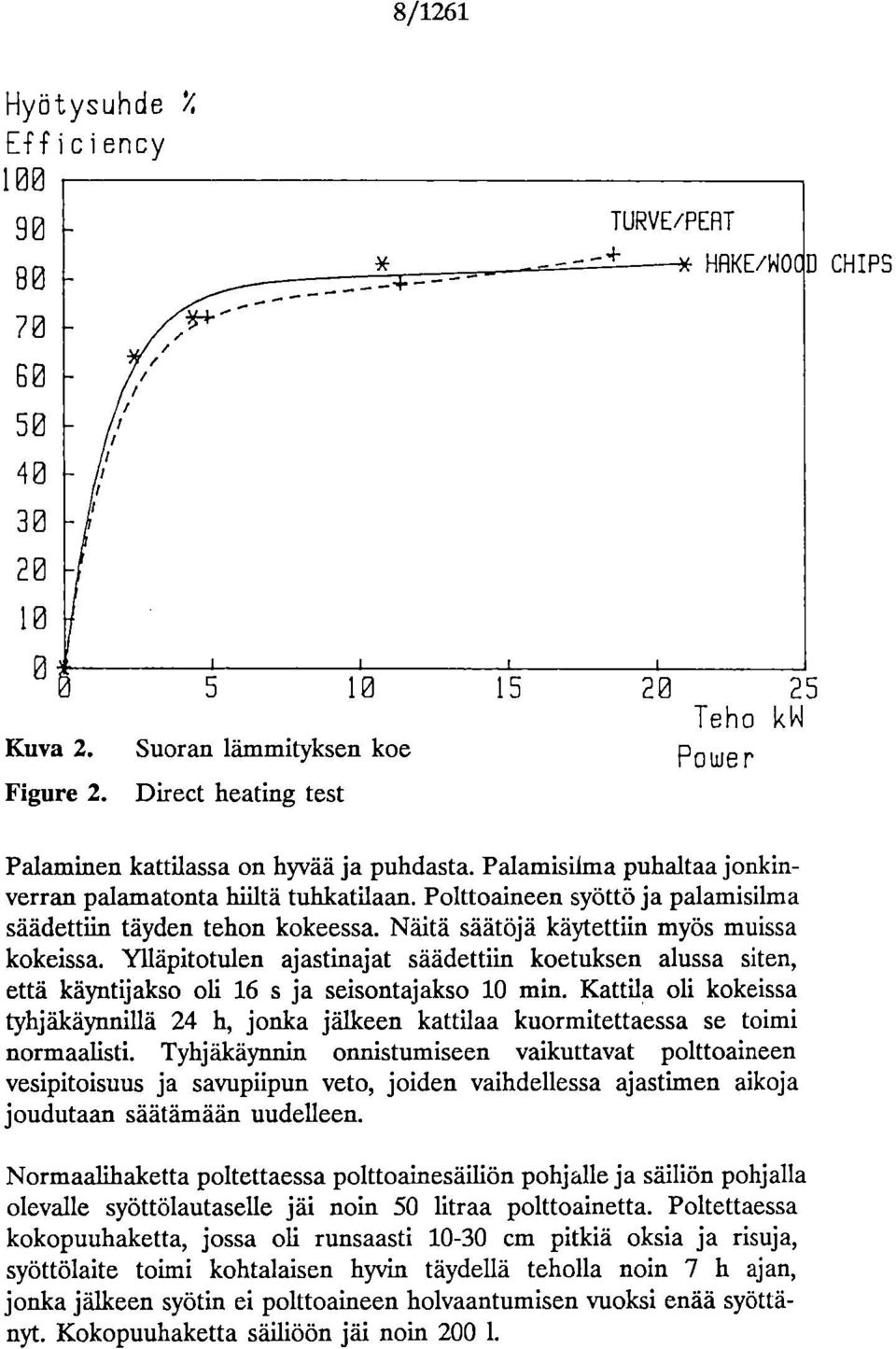 Polttoaineen syöttö ja palamisilma säädettiin täyden tehon kokeessa. Näitä säätöjä käytettiin myös muissa kokeissa.