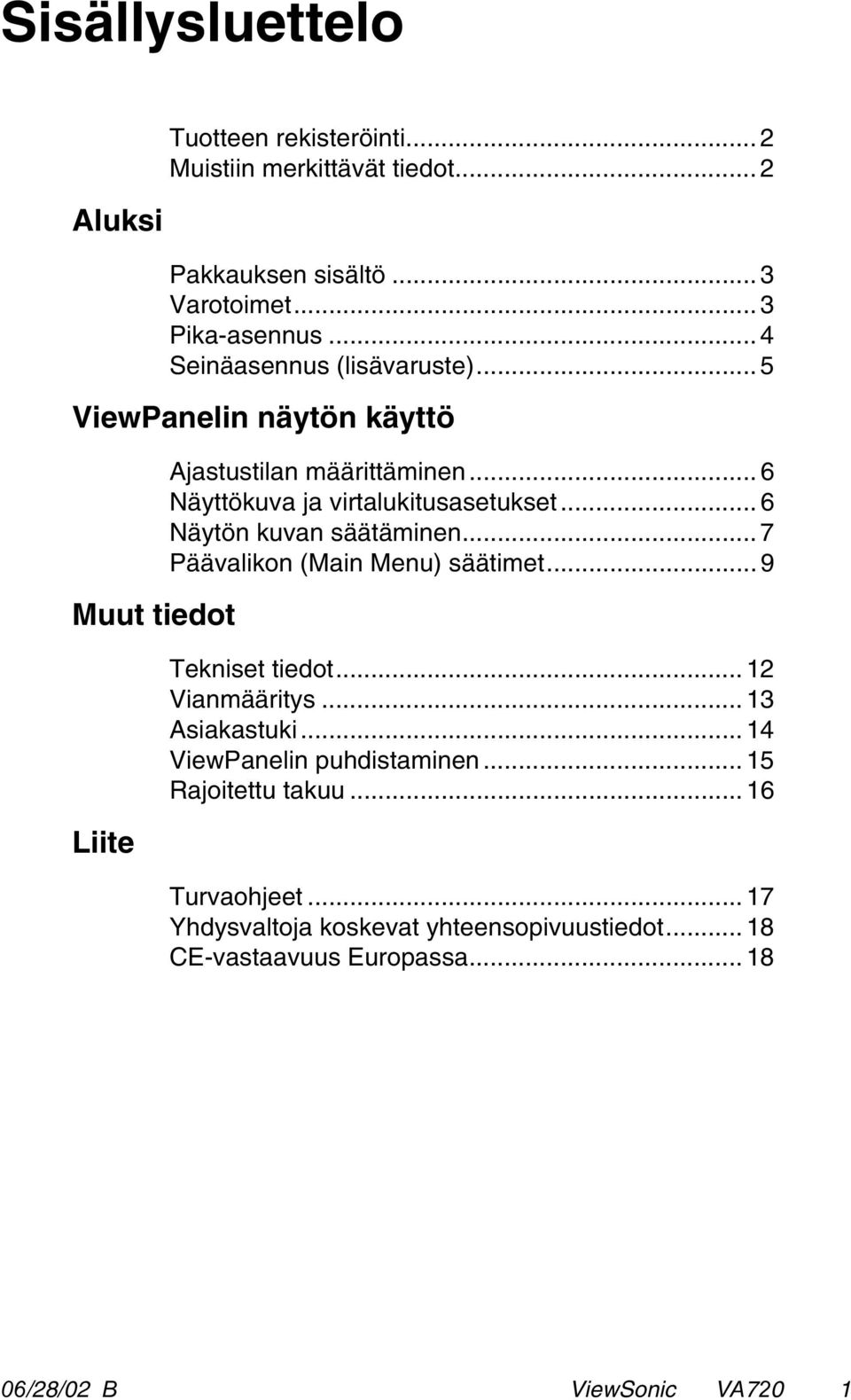 .. 6 Näytön kuvan säätäminen... 7 Päävalikon (Main Menu) säätimet... 9 Tekniset tiedot... 12 Vianmääritys... 13 Asiakastuki.