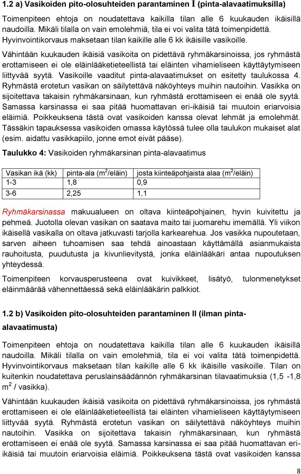 Vähintään kuukauden ikäisiä vasikoita on pidettävä ryhmäkarsinoissa, jos ryhmästä erottamiseen ei ole eläinlääketieteellistä tai eläinten vihamieliseen käyttäytymiseen liittyvää syytä.