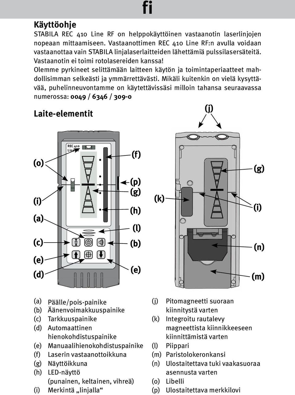 Mikäli kuitenkin on vielä kysyttävää, puhelinneuvontamme on käytettävissäsi milloin tahansa seuraavassa numerossa: 0049 / 6346 / 309-0 Laite-elementit (a) Päälle/pois-painike (b)