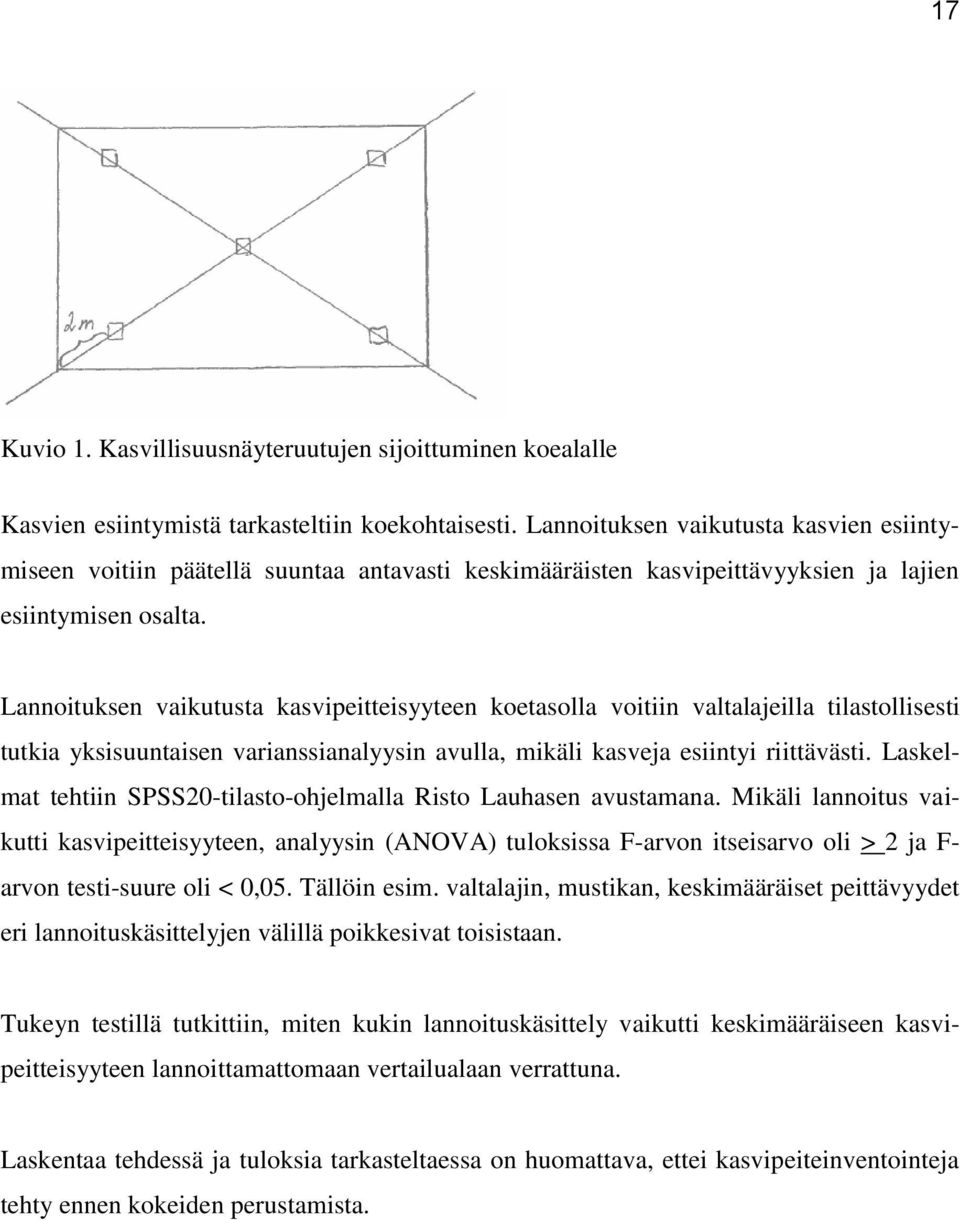 Lannoituksen vaikutusta kasvipeitteisyyteen koetasolla voitiin valtalajeilla tilastollisesti tutkia yksisuuntaisen varianssianalyysin avulla, mikäli kasveja esiintyi riittävästi.