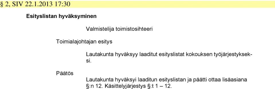 Valmistelija toimistosihteeri Lautakunta hyväksyy laaditut