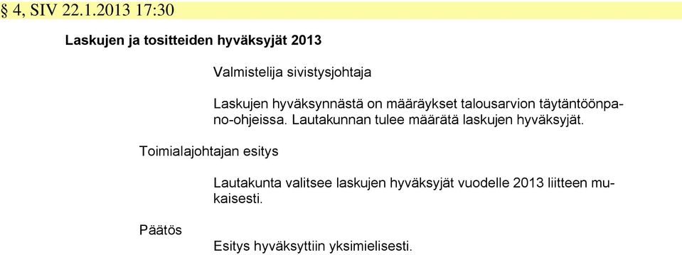 Valmistelija sivistysjohtaja Laskujen hyväksynnästä on määräykset talousarvion