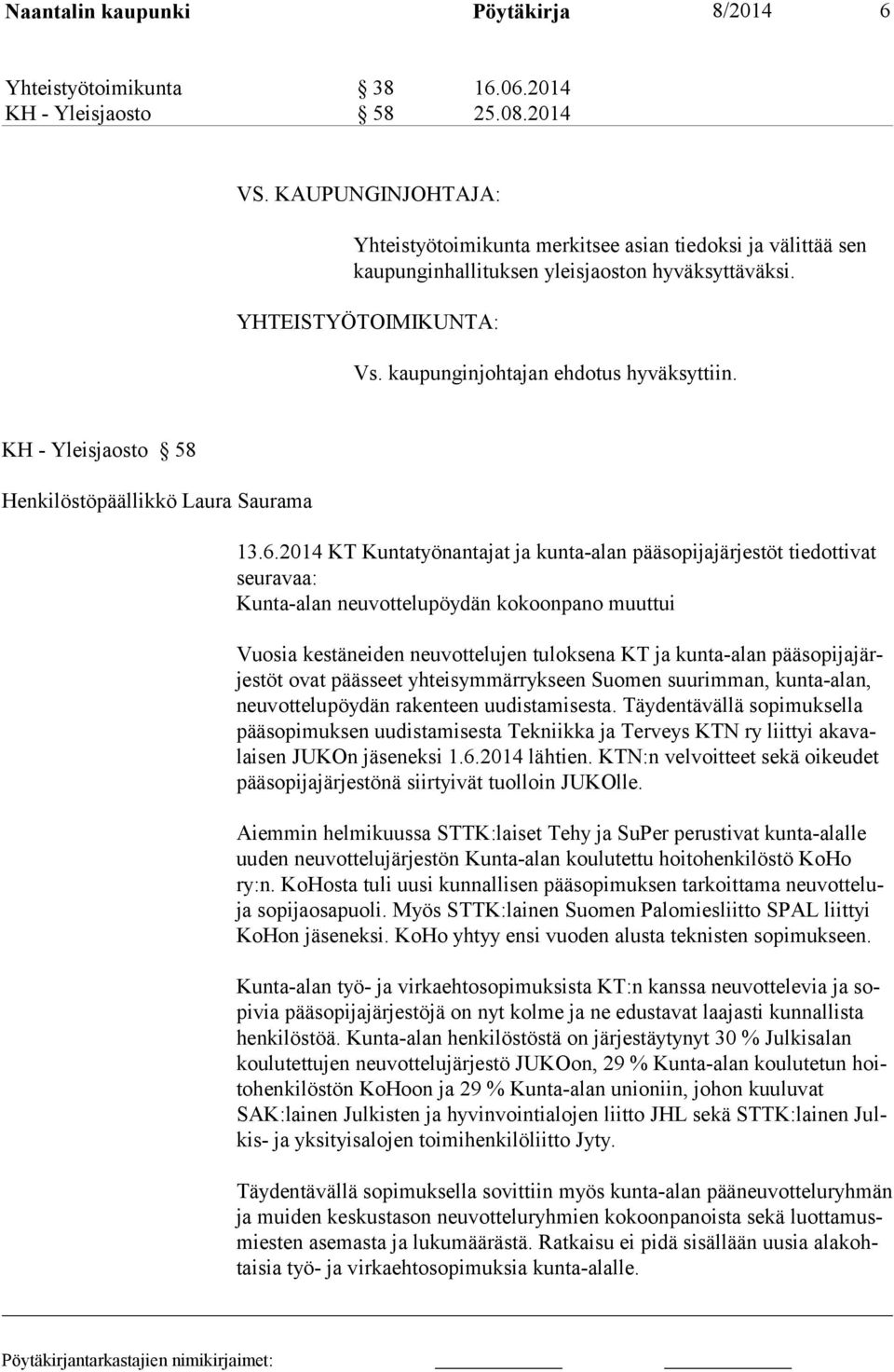 KH - Yleisjaosto 58 Henkilöstöpäällikkö Laura Saurama 13.6.