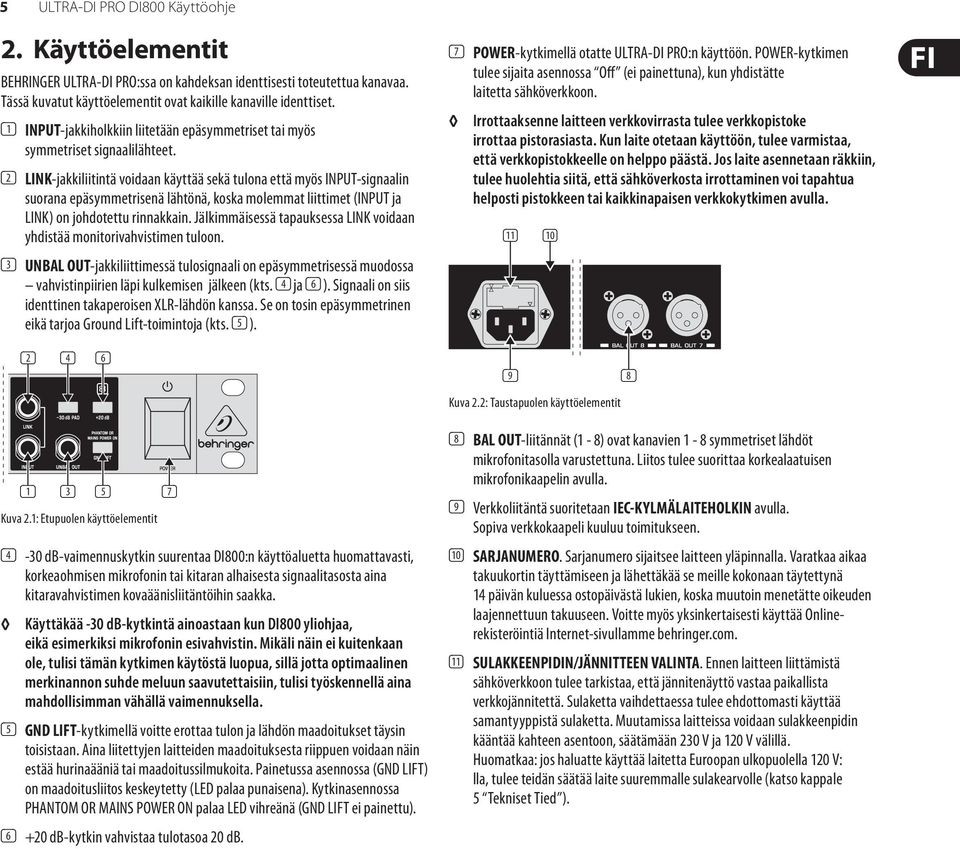 (2) LINK-jakkiliitintä voidaan käyttää sekä tulona että myös INPUT-signaalin suorana epäsymmetrisenä lähtönä, koska molemmat liittimet (INPUT ja LINK) on johdotettu rinnakkain.