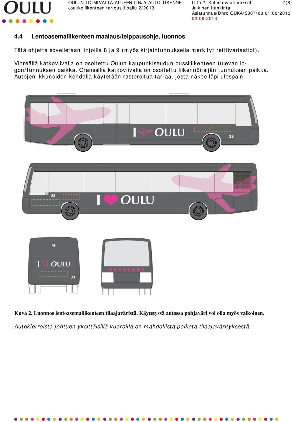 Vihreällä katkoviivalla on osoitettu Oulun kaupunkiseudun bussiliikenteen tulevan logon/tunnuksen paikka.