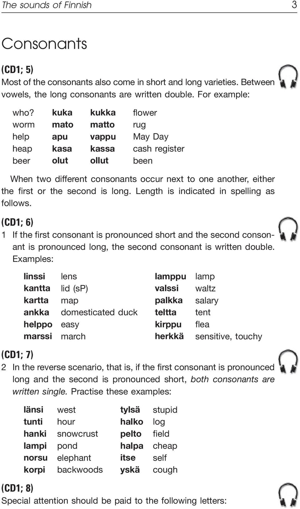 is long. Length is indicated in spelling as follows. (CD1; 6) 1 If the first consonant is pronounced short and the second consonant is pronounced long, the second consonant is written double.