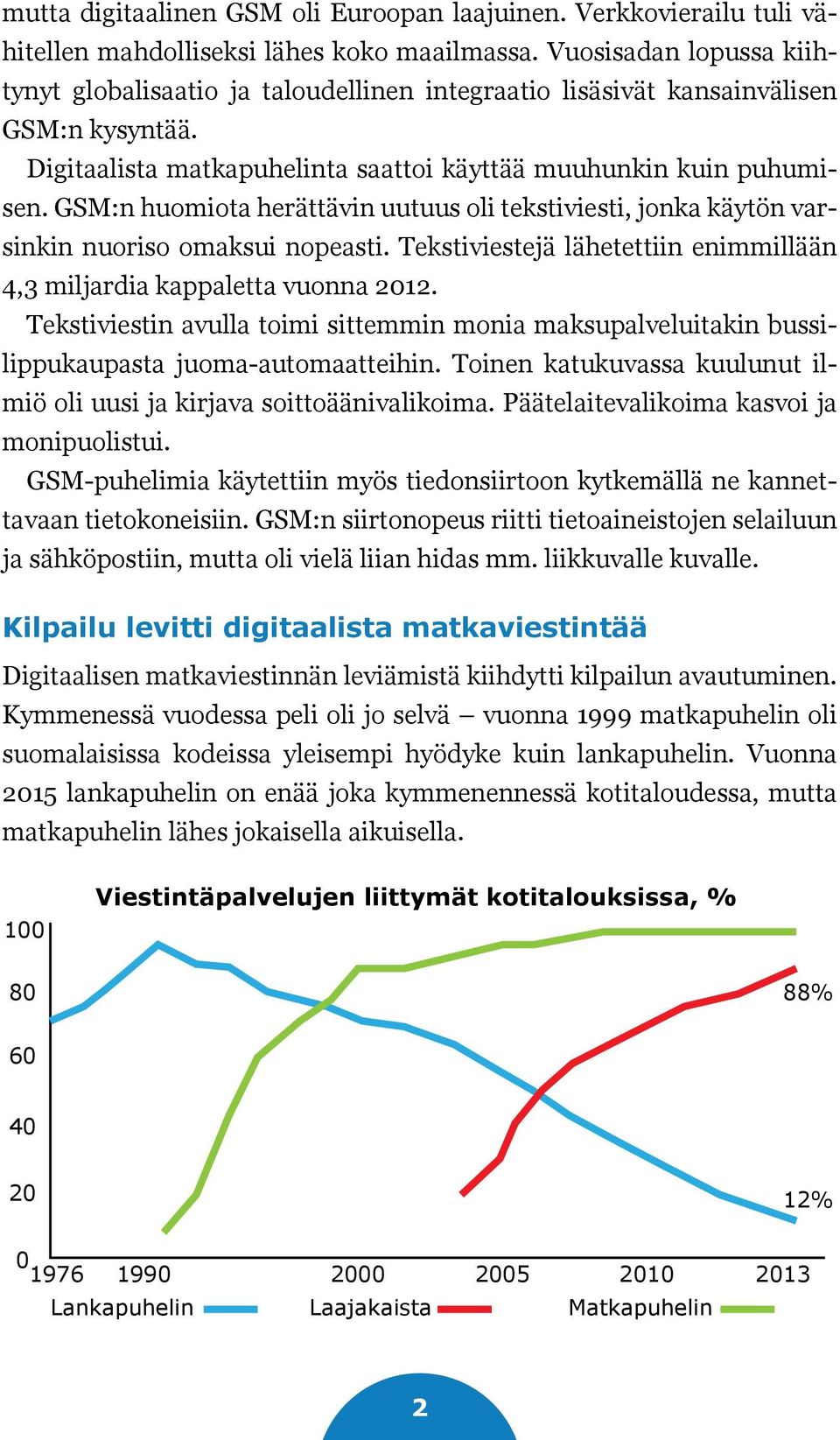 GSM:n huomiota herättävin uutuus oli tekstiviesti, jonka käytön varsinkin nuoriso omaksui nopeasti. Tekstiviestejä lähetettiin enimmillään 4,3 miljardia kappaletta vuonna 2012.