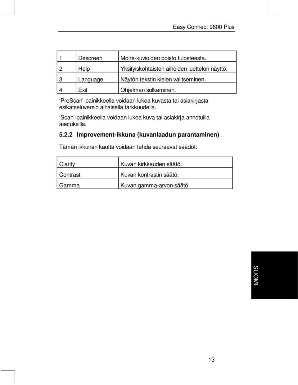 PreScan -painikkeella voidaan lukea kuvasta tai asiakirjasta esikatseluversio alhaisella tarkkuudella.