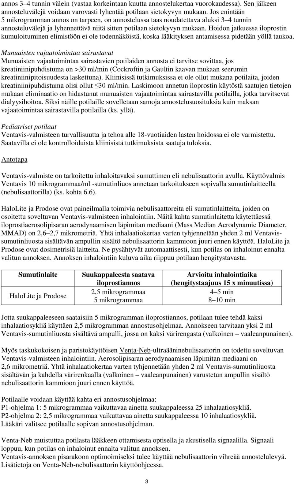 Hoidon jatkuessa iloprostin kumuloituminen elimistöön ei ole todennäköistä, koska lääkityksen antamisessa pidetään yöllä taukoa.