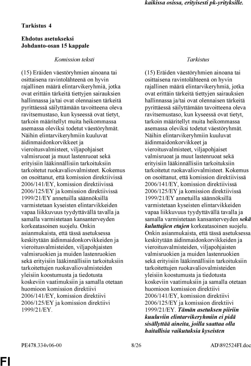 hallinnassa ja/tai ovat olennaisen tärkeitä pyrittäessä säilyttämään tavoitteena oleva ravitsemustaso, kun kyseessä ovat tietyt, tarkoin määritellyt muita heikommassa asemassa oleviksi todetut