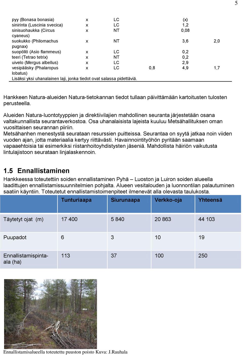 Hankkeen Natura-alueiden Natura-tietokannan tiedot tullaan päivittämään kartoitusten tulosten perusteella.