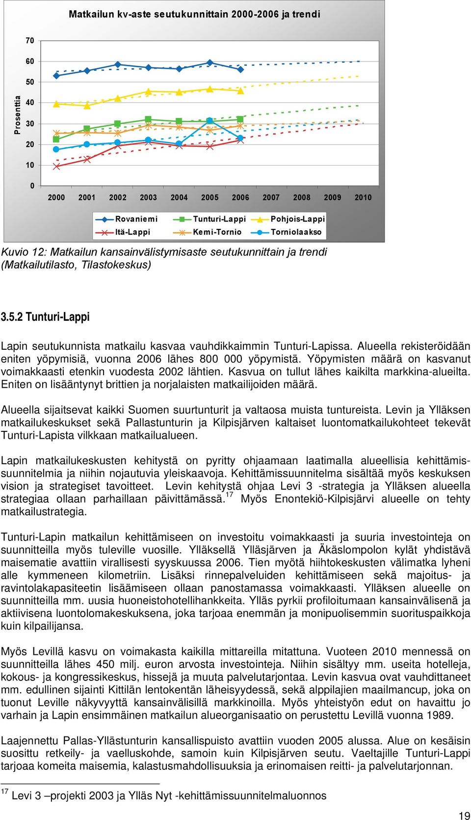 2 Tunturi-Lappi Lapin seutukunnista matkailu kasvaa vauhdikkaimmin Tunturi-Lapissa. Alueella rekisteröidään eniten yöpymisiä, vuonna 2006 lähes 800 000 yöpymistä.