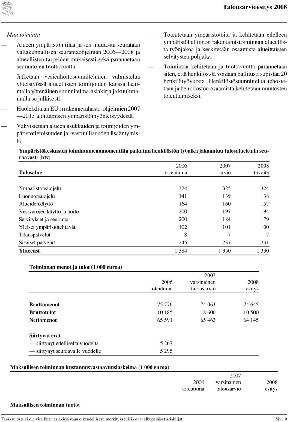 Huolehditaan EU:n rakennerahasto-ohjelmien 2013 aloittamisen ympäristömyönteisyydestä. Vahvistetaan alueen asukkaiden ja toimijoiden ympäristötietoisuuden ja -vastuullisuuden lisääntymistä.