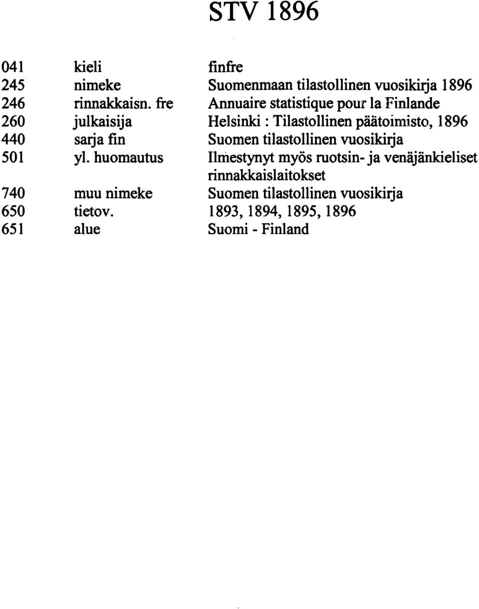 alue finfre Suomenmaan tilastollinen vuosikirja Annuaire statistique pour la Finlande