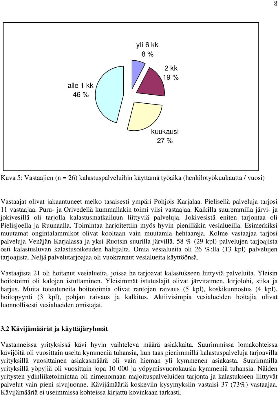 Kaikilla suuremmilla järvi- ja jokivesillä oli tarjolla kalastusmatkailuun liittyviä palveluja. Jokivesistä eniten tarjontaa oli Pielisjoella ja Ruunaalla.