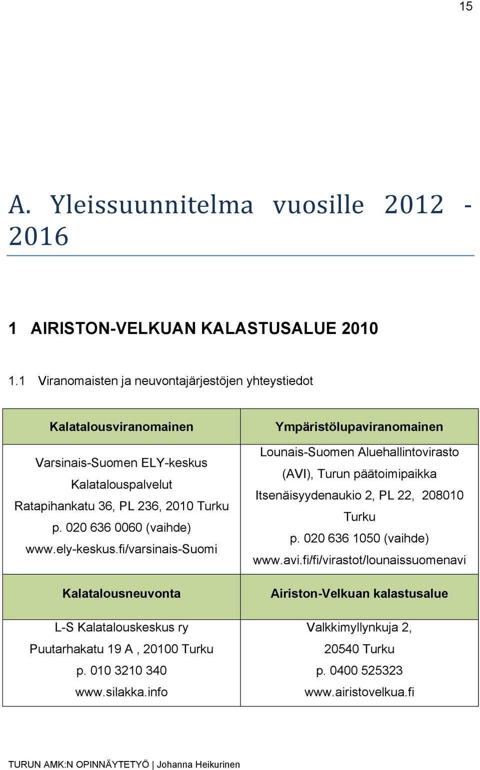 020 636 0060 (vaihde) www.ely-keskus.fi/varsinais-suomi Kalatalousneuvonta L-S Kalatalouskeskus ry Puutarhakatu 19 A, 20100 Turku p. 010 3210 340 www.silakka.