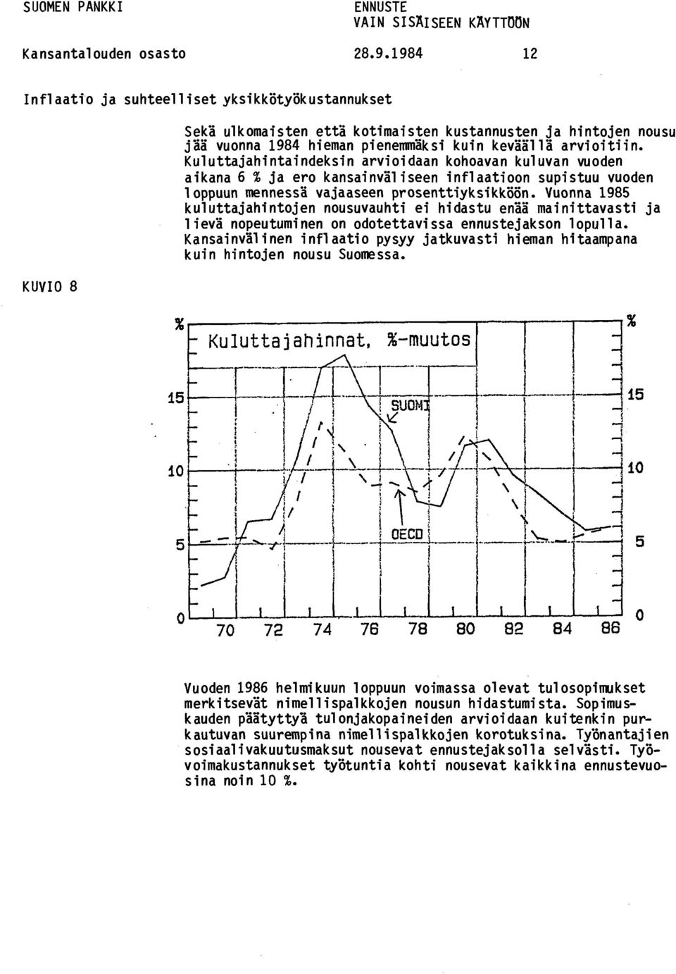 Kuluttajahintaindeksin arvioidaan kohoavan kuluvan vuoden aikana 6 % ja ero kansainväliseen inflaatioon supistuu vuoden loppuun mennessä vajaaseen prosenttiyksikköön.