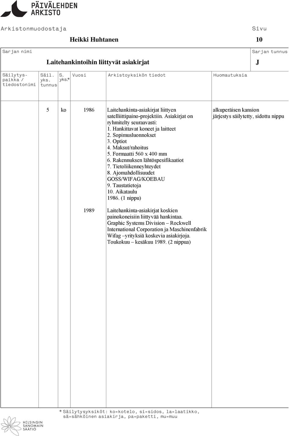 Formaatti 560 x 400 mm 6. Rakennuksen lähtöspesifikaatiot 7. Tietoliikenneyhteydet 8. Ajomahdollisuudet GOSSWIFAGKOEBAU 9. Taustatietoja 10. Aikataulu 1986.