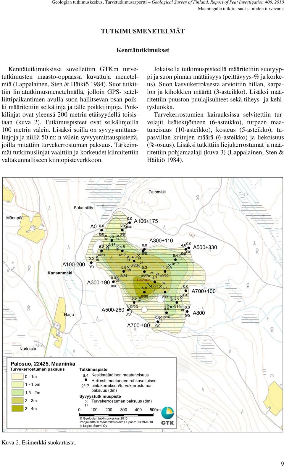 Poikkilinjat ovat yleensä 200 metrin etäisyydellä toisistaan (kuva 2). Tutkimuspisteet ovat selkälinjoilla 100 metrin välein.