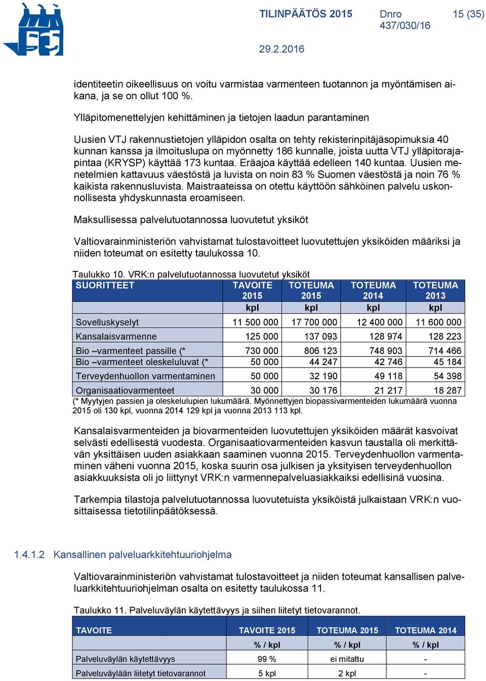 kunnalle, joista uutta VTJ ylläpitorajapintaa (KRYSP) käyttää 173 kuntaa. Eräajoa käyttää edelleen 140 kuntaa.