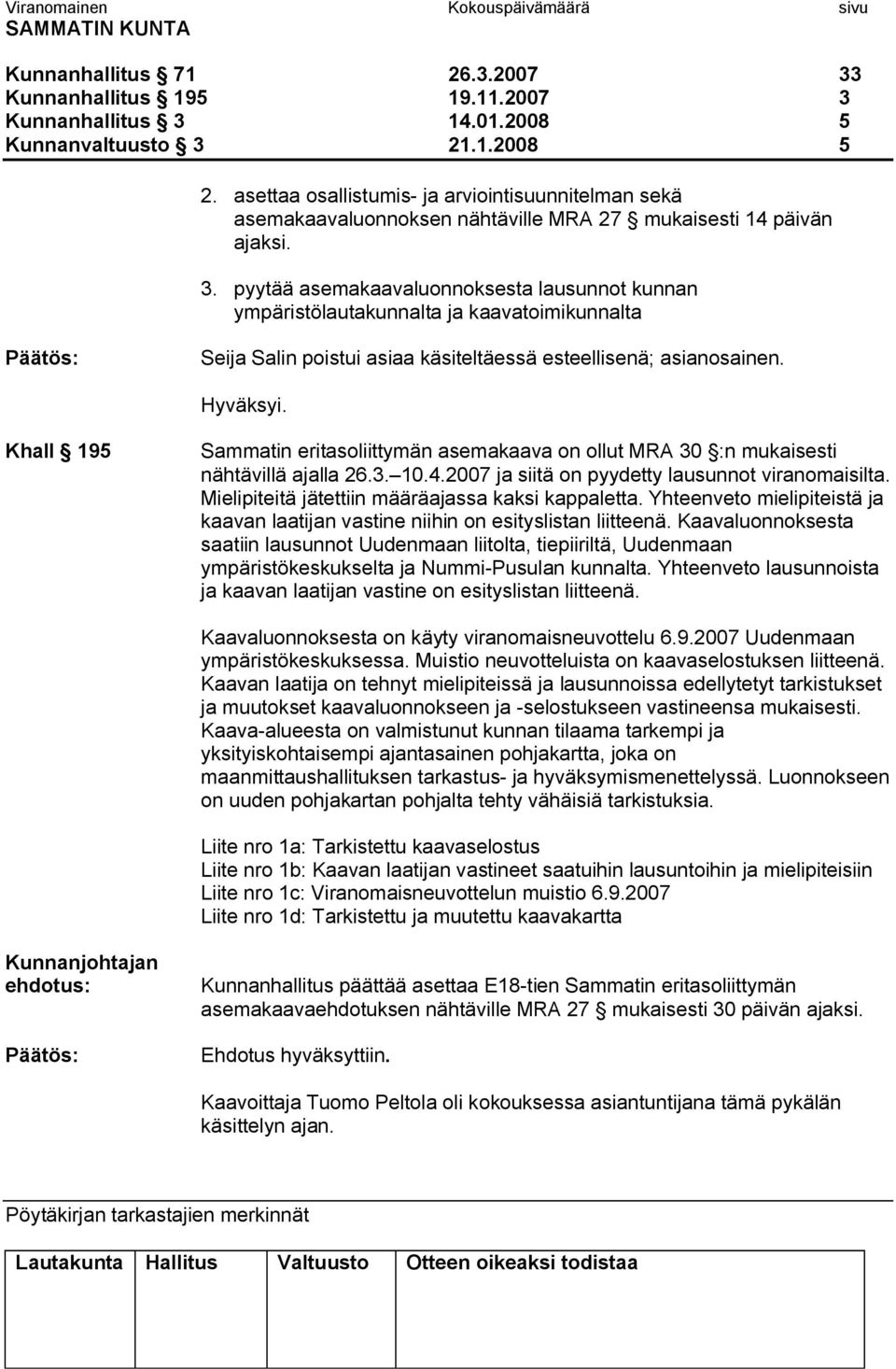 pyytää asemakaavaluonnoksesta lausunnot kunnan ympäristölautakunnalta ja kaavatoimikunnalta Seija Salin poistui asiaa käsiteltäessä esteellisenä; asianosainen. Hyväksyi.