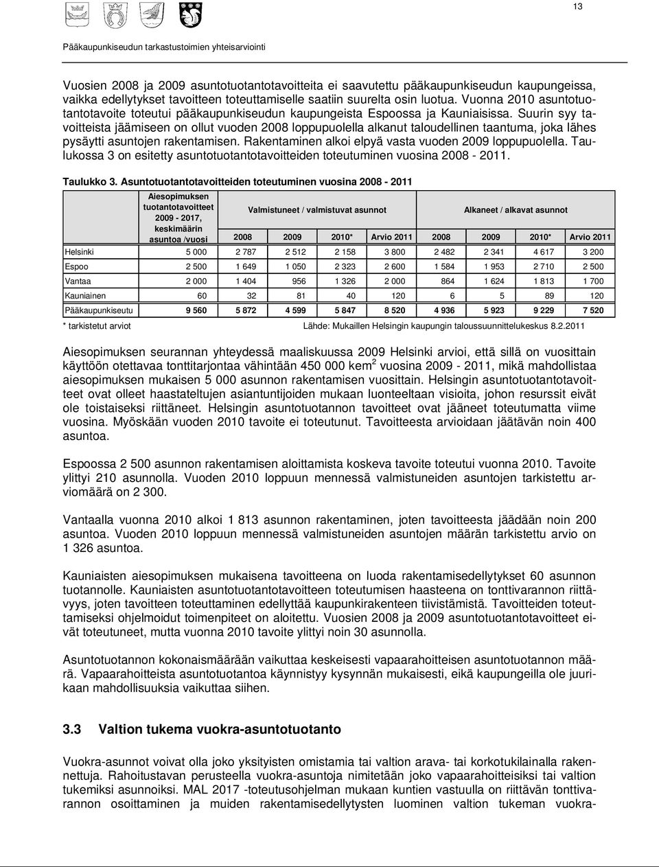 Suurin syy tavoitteista jäämiseen on ollut vuoden 2008 loppupuolella alkanut taloudellinen taantuma, joka lähes pysäytti asuntojen rakentamisen.