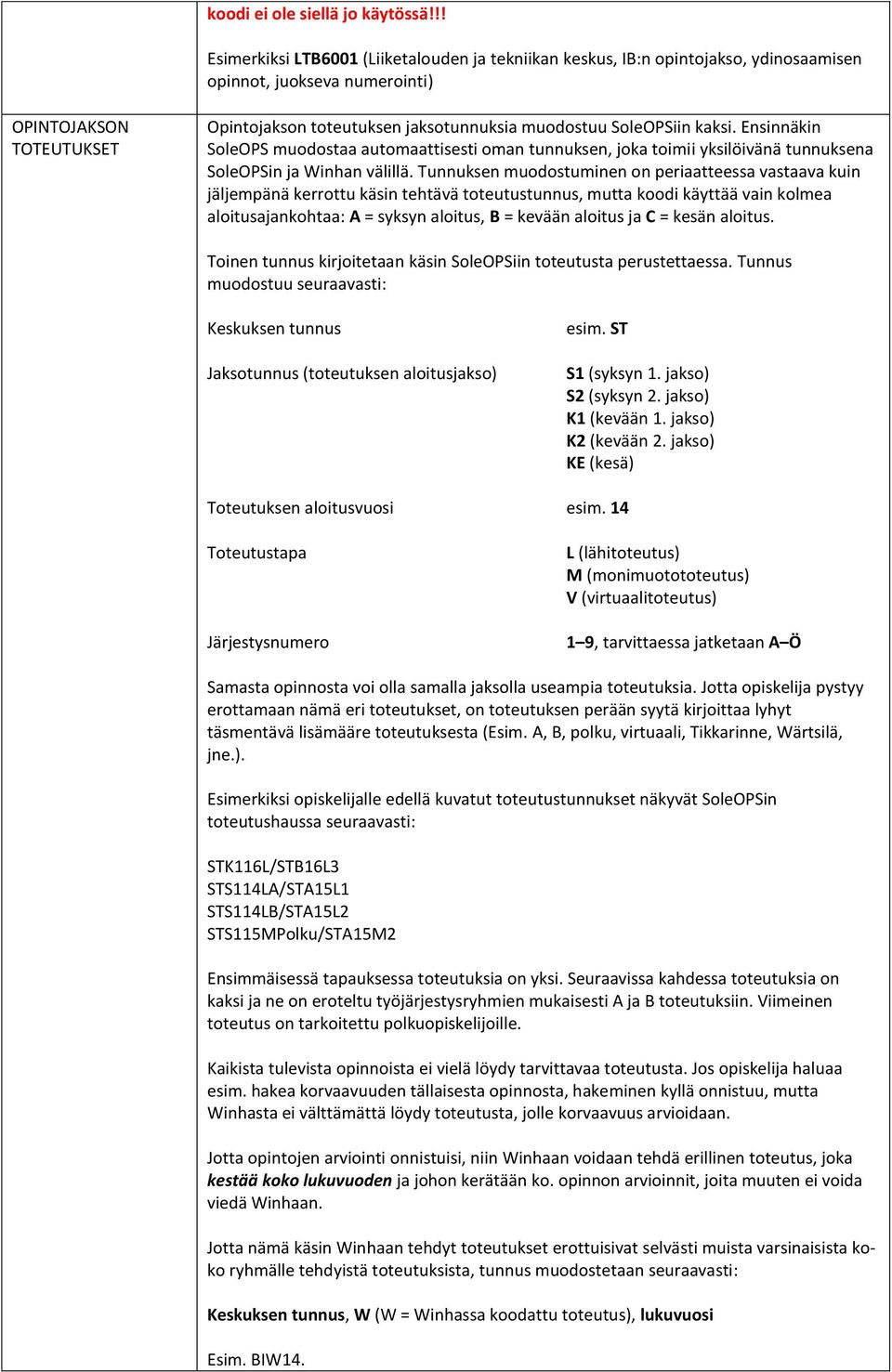 SoleOPSiin kaksi. Ensinnäkin SoleOPS muodostaa automaattisesti oman tunnuksen, joka toimii yksilöivänä tunnuksena SoleOPSin ja Winhan välillä.