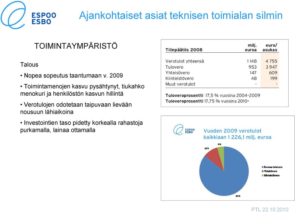 2009 Toimintamenojen kasvu pysähtynyt, tiukahko menokuri ja henkilöstön kasvun