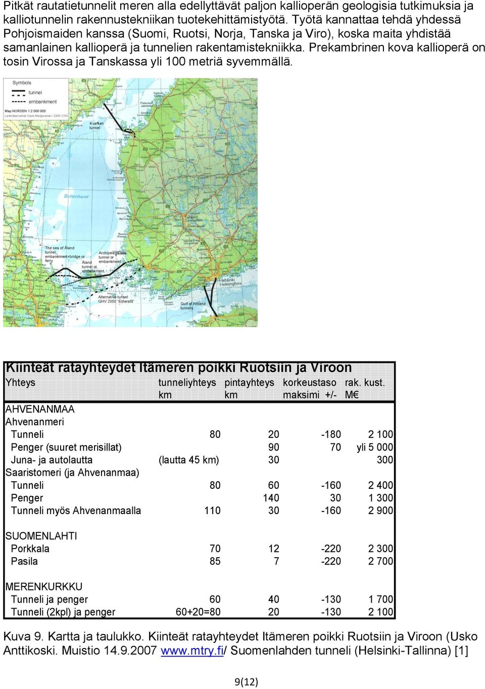 Prekambrinen kova kallioperä on tosin Virossa ja Tanskassa yli 100 metriä syvemmällä. Kiinteät ratayhteydet Itämeren poikki Ruotsiin ja Viroon Yhteys tunneliyhteys pintayhteys korkeustaso rak. kust.